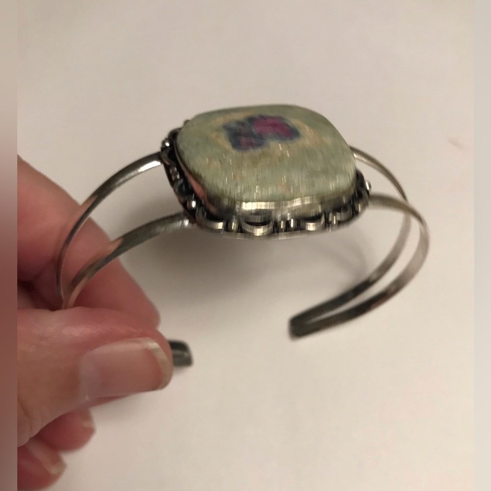 Ruby Fuchsite Stamped Solid 925 Sterling Silver Cuff Bracelet - Picture 2 of 4